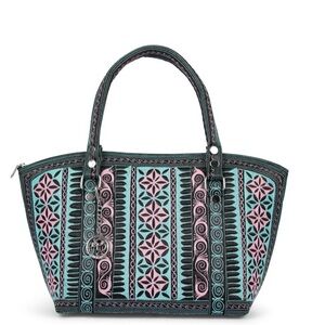 Chic Embroidered Tote Bag - Pink and Blue